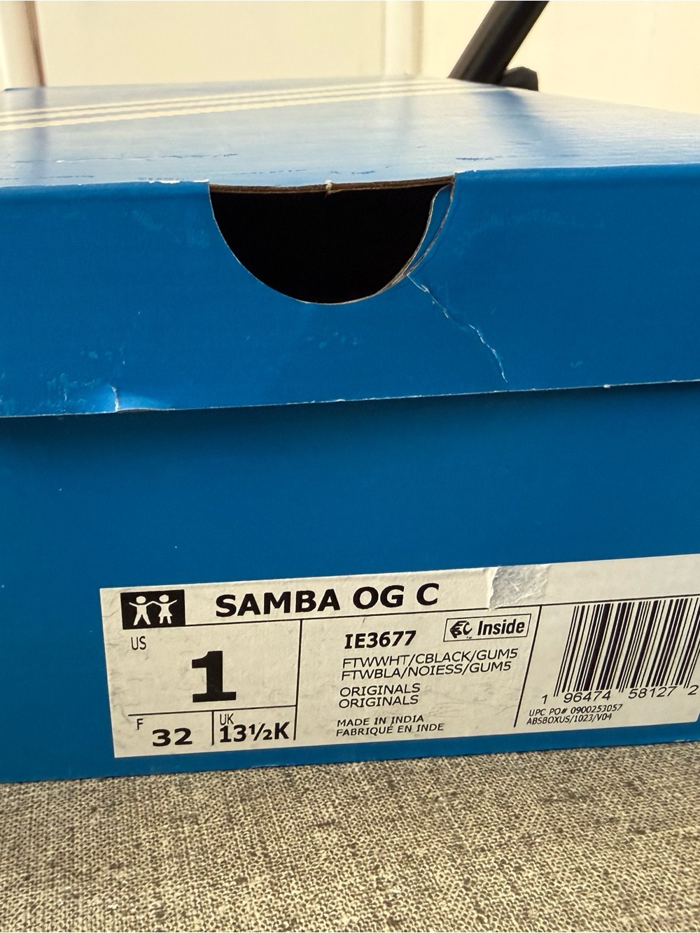 adidas Samba Kids Sneakers in White, Black & Brown - Picture 5 of 6